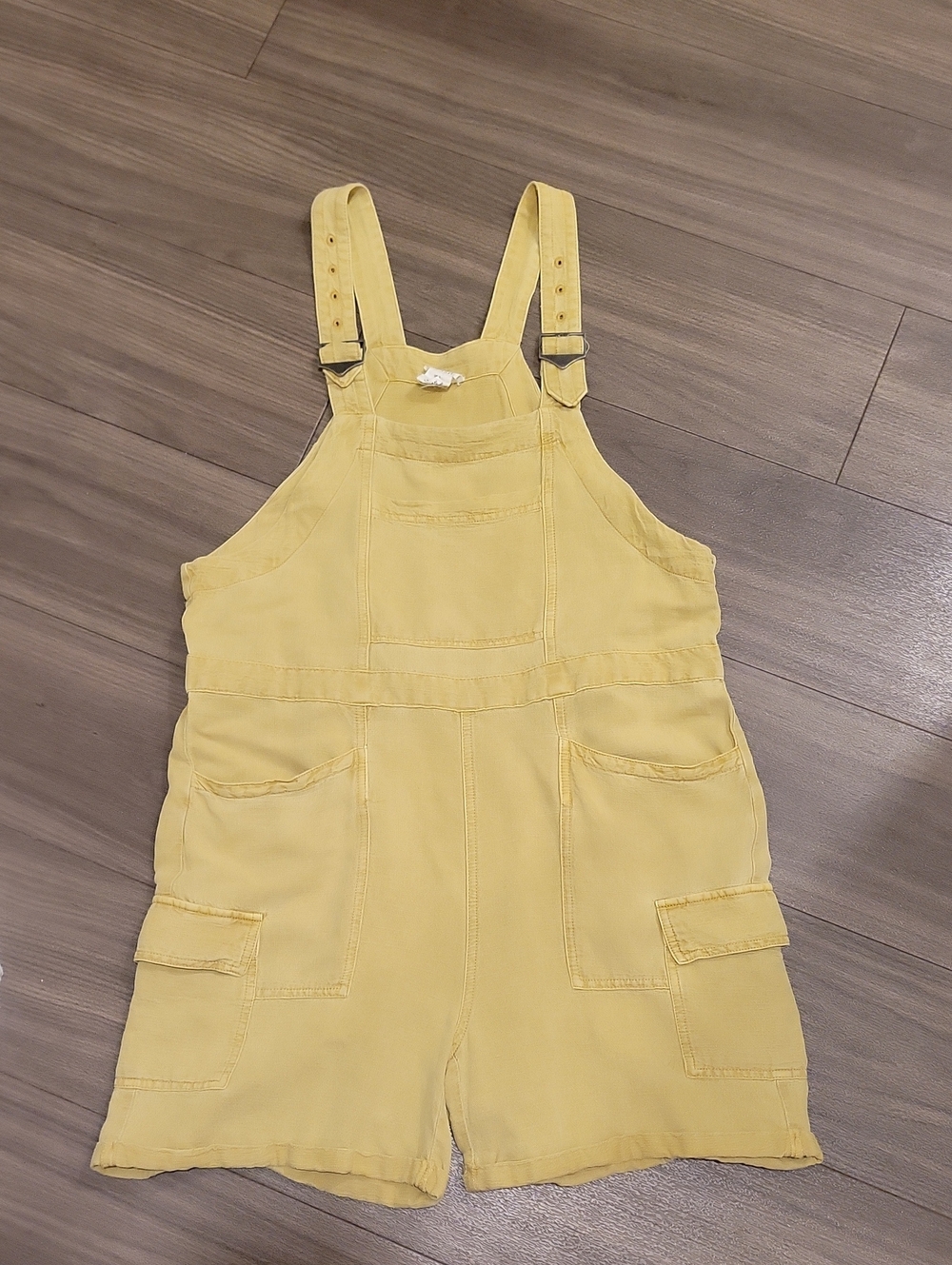 Nicole Miller Mustard Linen Short Overalls Romper